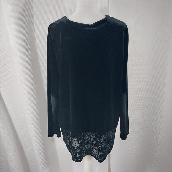 CAROLE LITTLE! YUMMY BLACK STRETCH VELVET, SHEER LACE EDGED TOP, SHIRT ! SZ 16 - Picture 5 of 8